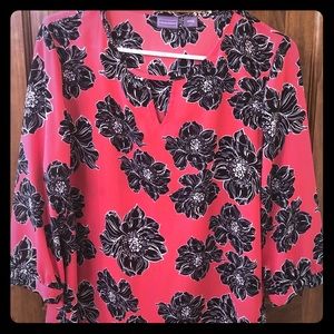 Laura Scott Small Pink Blouse With Black Flowers
